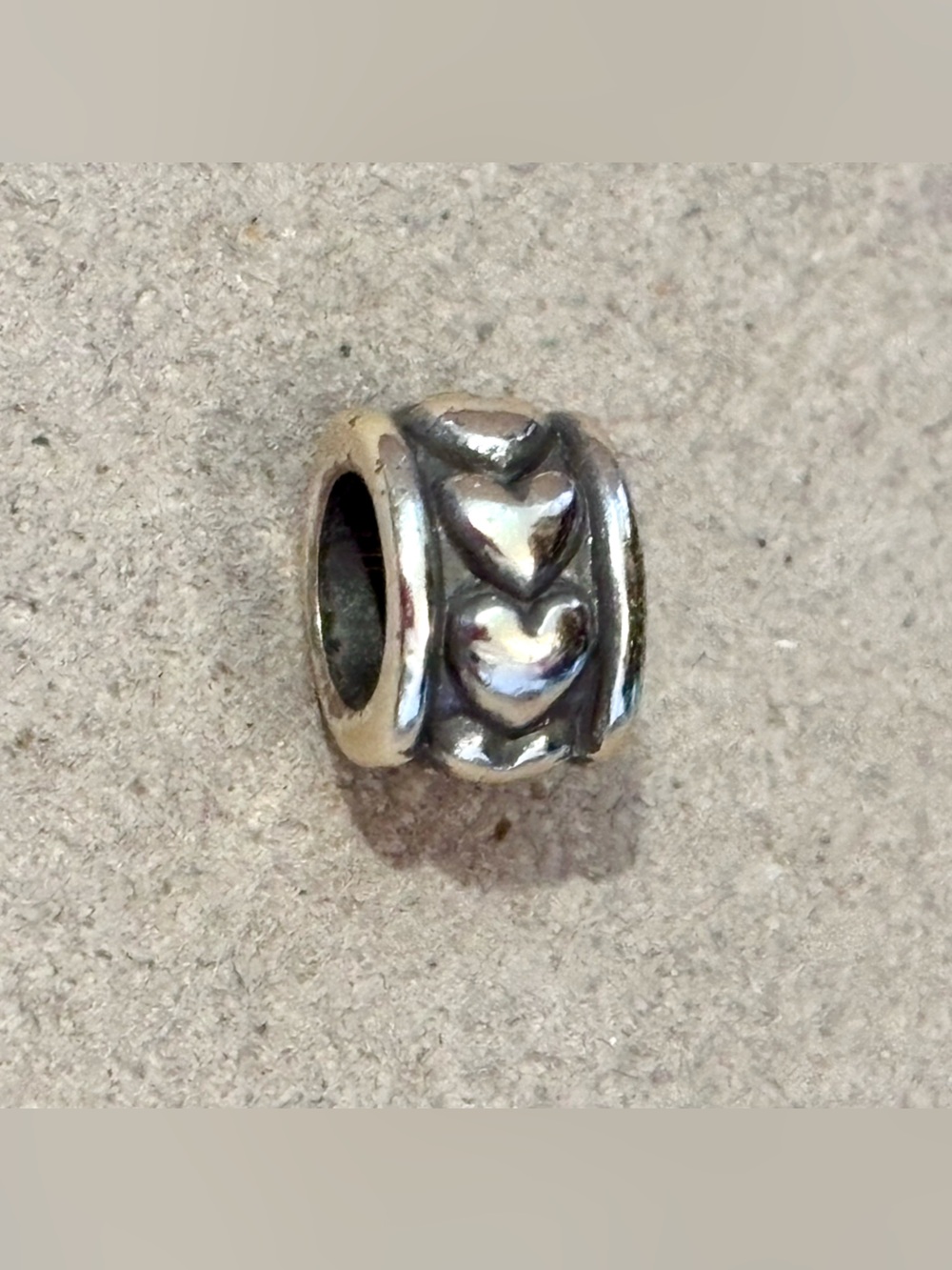 🆕Listing! Brighton Hearts spacer Thin silver bead with raised hearts Shiny!